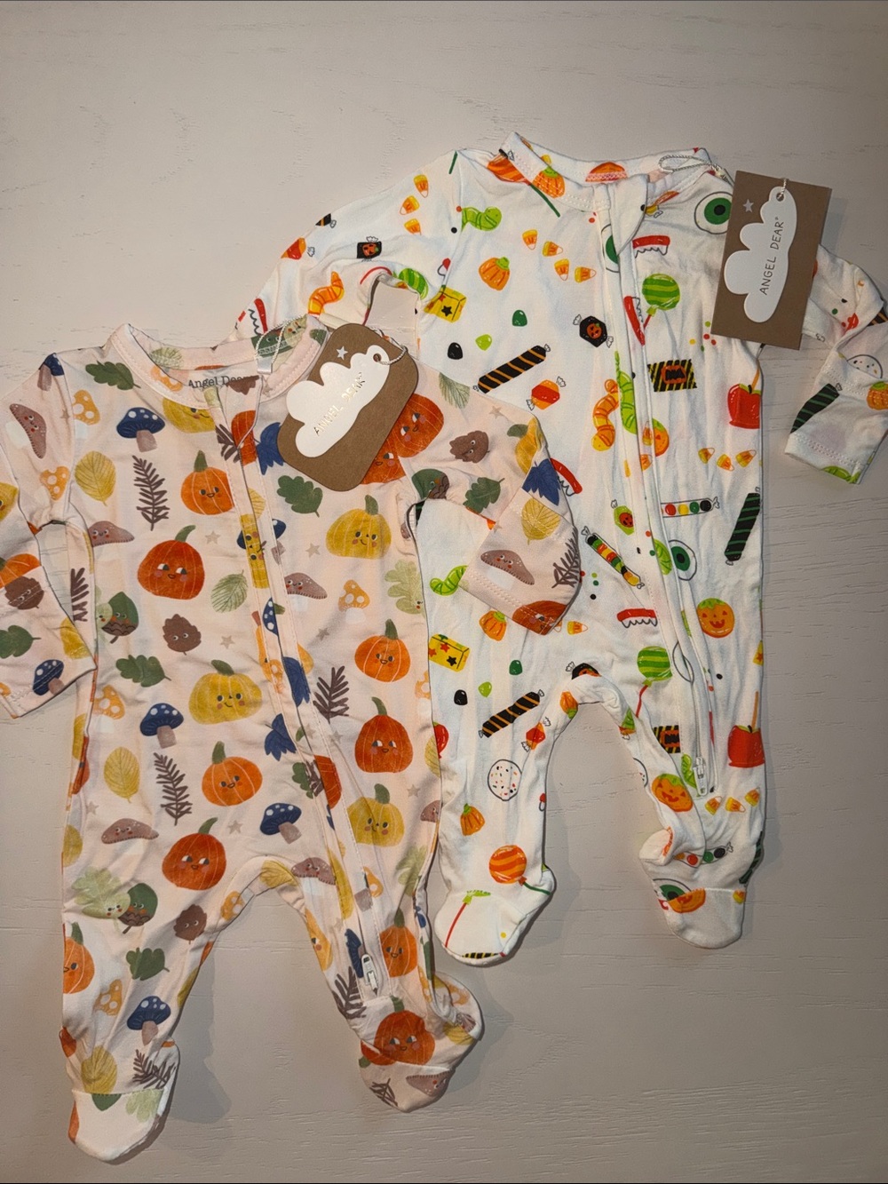 Angel Dear Fall Halloween Pumpkin Candy Footie Bundle Set of 2 Newborn